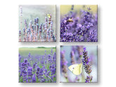 Колаж слика на платно со мотив Lavender dream, лаванда, пеперутка, цвеќиња, поле во виолетово-зелено нијанси, мирна атмосфера, повеќеделна изведба – главна