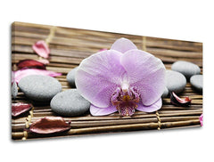 Класична слика на платно со мотив ПАНОРАМА FENG SHUI, орхидеја, фенг шуи, пејзаж, природа во сиво нијанси, мирна атмосфера, погоден за дневна соба – главна