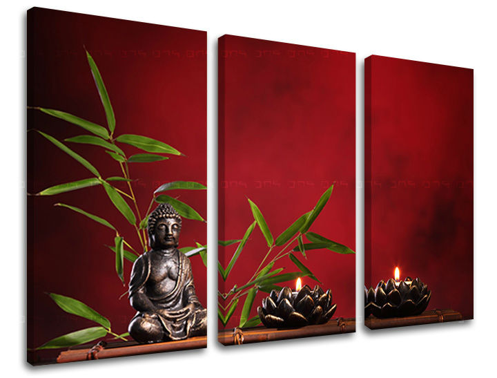 Класична слика на платно со мотив FENG SHUI, природа во зелено-црвено нијанси, мирна атмосфера, vnútorný mier, погоден за дневна соба | Слика за ѕид FENG SHUI – главна