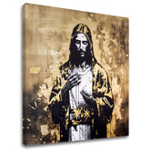 Со златен печат слика на платно со мотив Strength of Christ, пејзаж, религиозен мотив во бело-златно нијанси, свечена атмосфера, погоден за дневна соба – главна