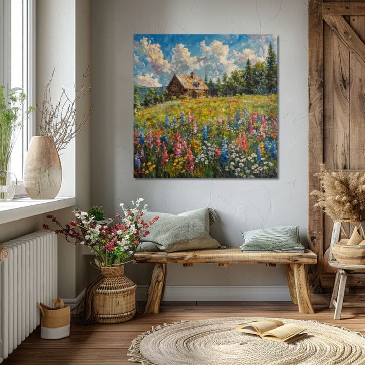 Сликата на пејзажот на платно Лето кај баба