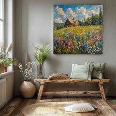 Сликата на пејзажот на платно Лето кај баба