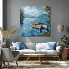 Пејзаж на платно Сценографија со чамци | Акрилни детали