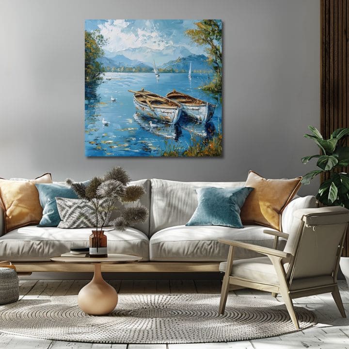 Пејзаж на платно Сценографија со чамци | Акрилни детали