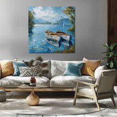 Пејзаж на платно Сценографија со чамци | Акрилни детали