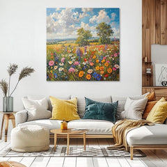 Сликата на поле со цвеќиња на платно Летна ливада | Акрилни детали