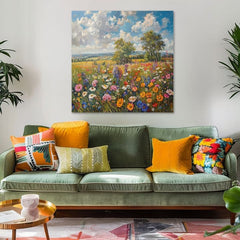 Сликата на поле со цвеќиња на платно Летна ливада | Акрилни детали
