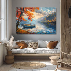 Пејзажно сликарство на платно Есенски лисја покрај езеро | Акрилни детали
