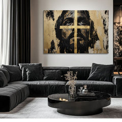 Исус Спасителот со златен крст | Обоена со акрилик и златен лист