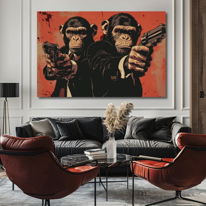 Модерна слика на платно во црно-бело нијанси, сила и моќ | Monkey Gang - Слика pre смел ентериер, ѕидна декорација – производ
