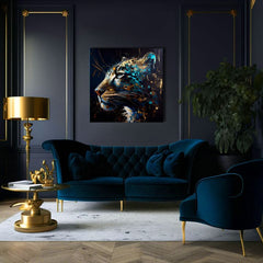 Поп арт слика на платно со мотив PREMIUM ART - Spotted Hunter's Elegance во сино-златно нијанси, величествена атмосфера, луксузен впечаток и сила – производ, поглед 3