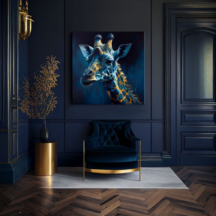 Поп арт слика на платно со мотив PREMIUM ART - Towering Majesty of Giraffe, пејзаж, природа во сино-златно нијанси, природа, погоден за работна соба – производ, поглед 2