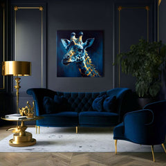 Поп арт слика на платно со мотив PREMIUM ART - Towering Majesty of Giraffe, пејзаж, природа во сино-златно нијанси, природа, погоден за работна соба – производ, поглед 3