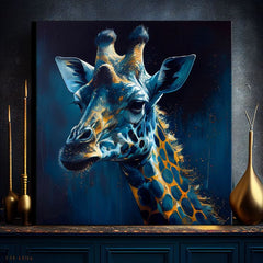 Поп арт слика на платно со мотив PREMIUM ART - Towering Majesty of Giraffe, пејзаж, природа во сино-златно нијанси, природа, погоден за работна соба – производ