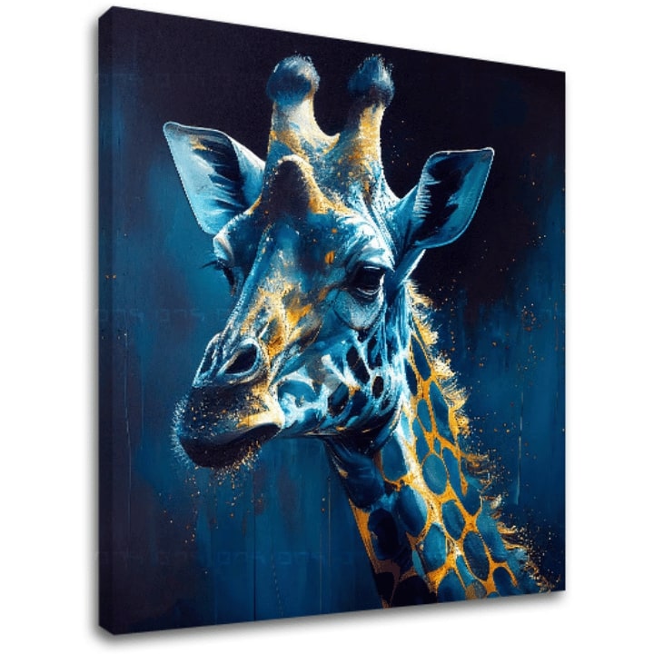 Поп арт слика на платно со мотив PREMIUM ART - Towering Majesty of Giraffe, пејзаж, природа во сино-златно нијанси, природа, погоден за работна соба – главна
