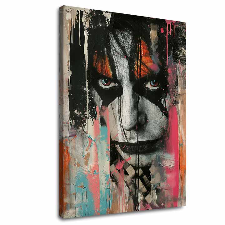Модерна слика на платно со мотив KISS - Chaos na pódiu во црно-бело нијанси, дрска атмосфера, рок и рол | Слика KISS - Chaos na pódiu – главна