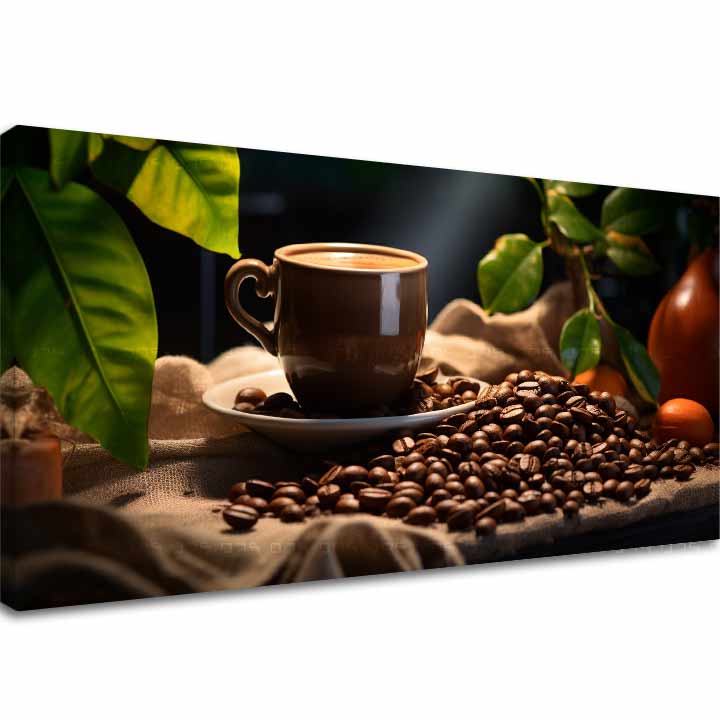 Модерна слика на платно со мотив Majstrovské Dielo Baristu, шолја кафе, природа во беж-кафеаво нијанси, пријатна атмосфера, погоден за кујна – главна