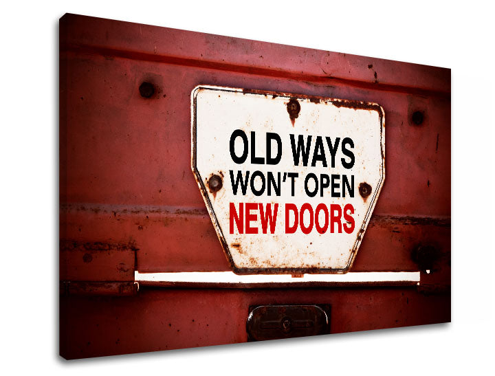 Индустриска слика на платно со мотив Old ways, мотивациски цитат во бело-црвено нијанси, погоден за канцеларија | Мотивациска слика за ѕид Old ways_001 – производ