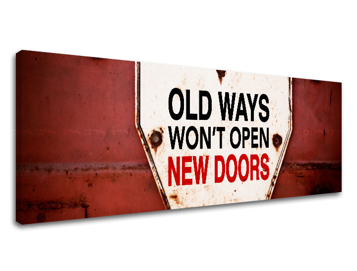 Винтиџ слика на платно со мотив Old ways, мотивациски цитат во бело-црвено нијанси, погоден за ходник | Мотивациска слика за ѕид Old ways_003 – производ