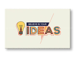 Модерна слика на платно со мотив Believe in your ideas, мотивациски цитат, природа во беж-сино нијанси, креативност | Мотивациска слика за ѕид Believe in your ideas – главна