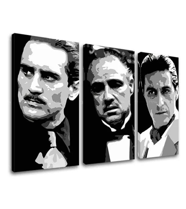 Модерна слика на платно со мотив The Godfather во црно-бело нијанси, интензивна атмосфера, семејство и сила и моќ | Најголеми МАФИЈАШИ на платно - The Godfather – производ, поглед 4