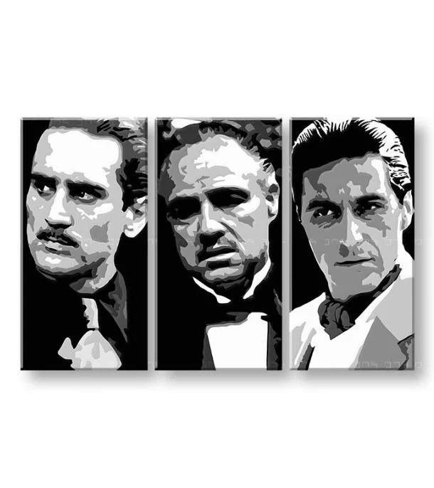 Модерна слика на платно со мотив The Godfather во црно-бело нијанси, интензивна атмосфера, семејство и сила и моќ | Најголеми МАФИЈАШИ на платно - The Godfather – производ, поглед 5
