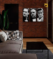 Модерна слика на платно со мотив The Godfather во црно-бело нијанси, интензивна атмосфера, семејство и сила и моќ | Најголеми МАФИЈАШИ на платно - The Godfather – главна