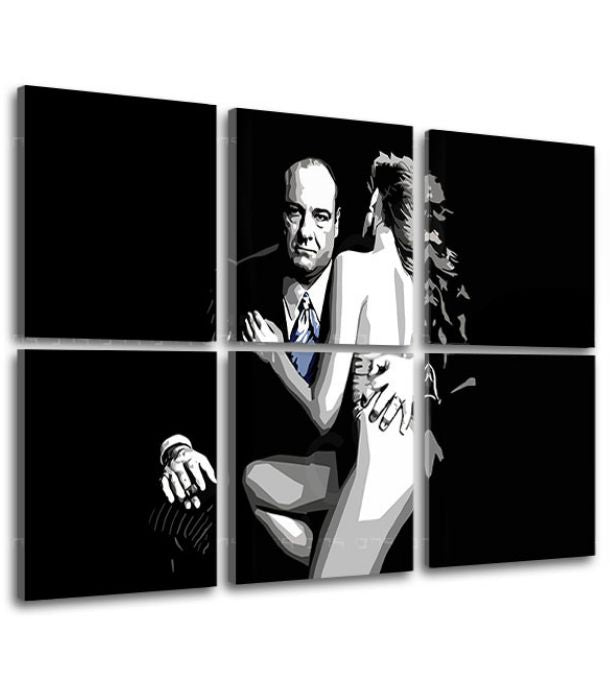 Поп арт слика на платно со мотив Sopranos - Tony Soprano s nahou ženou во бело-црно нијанси, драматична атмосфера, криминална драма и љубов – производ, поглед 2