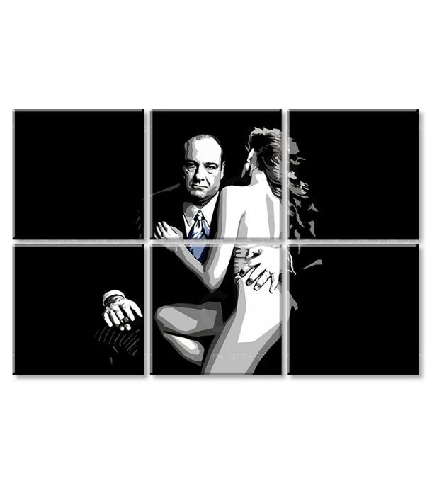 Поп арт слика на платно со мотив Sopranos - Tony Soprano s nahou ženou во бело-црно нијанси, драматична атмосфера, криминална драма и љубов – производ, поглед 3