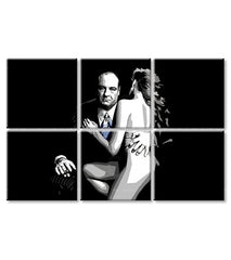 Поп арт слика на платно со мотив Sopranos - Tony Soprano s nahou ženou во бело-црно нијанси, драматична атмосфера, криминална драма и љубов – производ, поглед 3
