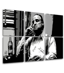Поп арт слика на платно со мотив The Godfather - Vito Corleone s шише škótskej, цигара, шише во бело-црно нијанси, меланхолична атмосфера – производ, поглед 2