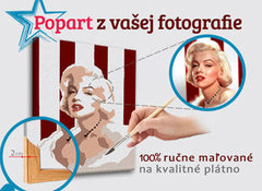 Модерна слика со мотив КВАДРАТ FOTO-POPS во бело-црвено нијанси | Насликан POP Art слика од фотографија - КВАДРАТ FOTO-POPS – преглед