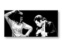 Поп арт слика на платно со мотив Pulp Fiction, маж во одело, природа во бело-црно нијанси, драматична атмосфера, погоден за канцеларија – производ