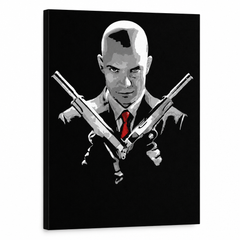 Рачно насликана поп-арт слика HITMAN хит – 3D визуелизација на рачно сликана платно на бел фон. Доминантни бои: црна, црвена, сива.