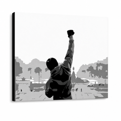 Рачно насликана ПОП-арт слика ROCKY 1 парче Rocky – 3D визуелизација на рачно сликана платно на бел фон. Доминантни бои: црна, бела, сива.