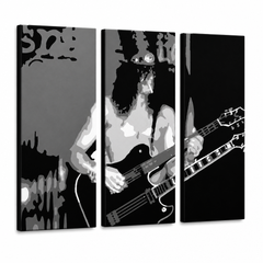 Рачно насликана ПОП-арт слика Slash 3 парчиња en – 3D визуелизација на рачно сликана платно на бел фон. Доминантни бои: црна, бела, сива.