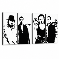 Рачно насликана ПОП-арт слика U2 во црна боја, 4 дела U22 – 3D визуелизација на рачно сликана платно на бел фон. Доминантни бои: црна, бела.