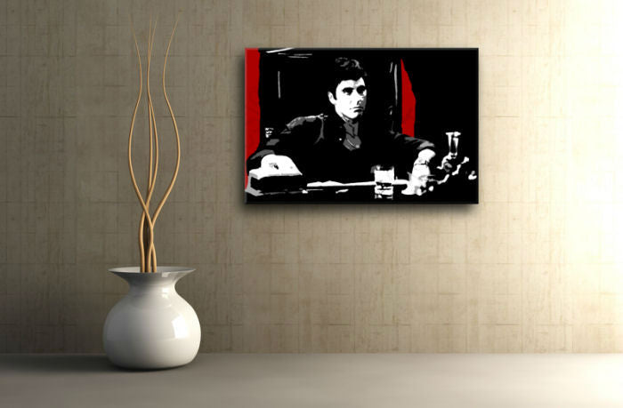 Рачно насликана слика на платно со мотив AL PACINO во црно-бело нијанси, интензивна атмосфера, филмски свет и сила и моќ | Рачно насликана POP Art слика AL PACINO – главна