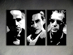 Рачно насликана слика на платно со мотив GODFATHER во црно-бело нијанси, драматична атмосфера, минимализам | Рачно насликана POP Art слика GODFATHER – производ [YOBPPGOD2-120X80-24H]