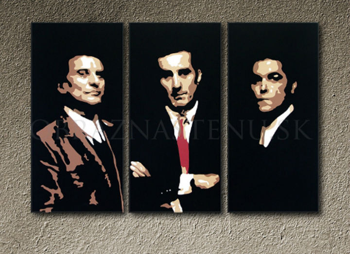 Рачно насликана слика на платно со мотив Goodfellas во црно-бело нијанси, сила и моќ и филмски свет | Рачно насликана POP Art слика Goodfellas – производ