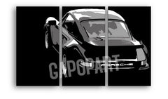 Рачно насликана слика на платно со мотив PORSCHE 911 во црно-сиво нијанси, луксузен впечаток | Рачно насликана POP Art слика PORSCHE 911 – главна