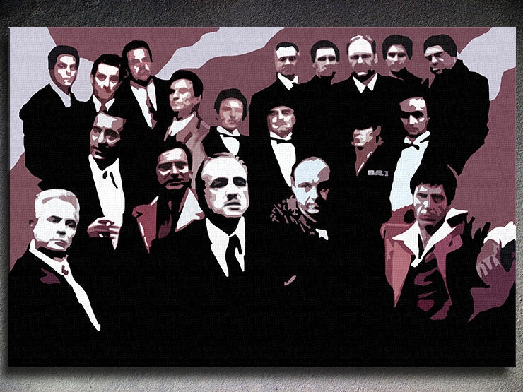 Поп арт слика со мотив The MAFIA Family, автомобил во бело-црно нијанси | Рачно насликана POP Art слика The MAFIA Family, семејство и сила и моќ – преглед [YOBPPFAMILY2]