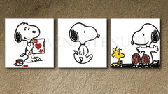 Рачно насликана слика на платно со мотив SNOOPY, срце во бело-црно нијанси, разиграна атмосфера, љубов и носталгија | Рачно насликана POP Art слика SNOOPY – производ
