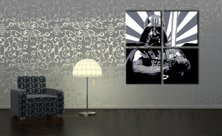 Рачно насликана слика на платно во црно-бело нијанси | Ru��ne насликан POP Art слика STAR WARS, поп култура и иконографија – преглед