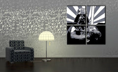Рачно насликана слика на платно во црно-бело нијанси | Ru��ne насликан POP Art слика STAR WARS, поп култура и иконографија – преглед