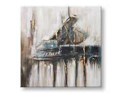 Рачно насликана слика на платно со мотив музички мотив, пејзаж, природа во бело-беж нијанси, софистицирана атмосфера, елеганција и самотија – главна