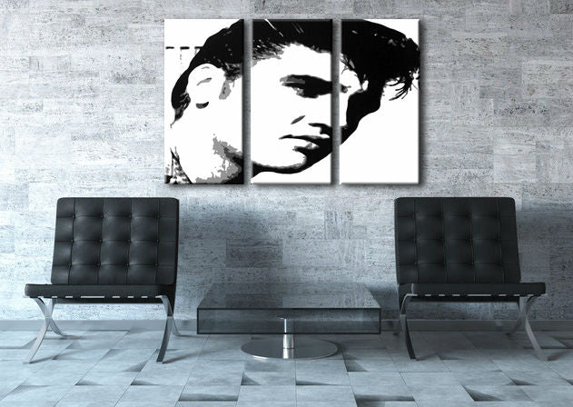 Рачно насликана слика на платно со мотив ELVIS во црно-бело нијанси, смела атмосфера, рок и рол и музичка историја | Рачно насликана POP Art слика ELVIS – главна