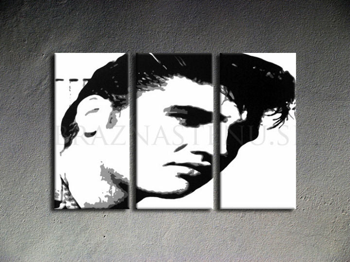 Рачно насликана слика на платно со мотив ELVIS во црно-бело нијанси, смела атмосфера, рок и рол и музичка историја | Рачно насликана POP Art слика ELVIS – производ