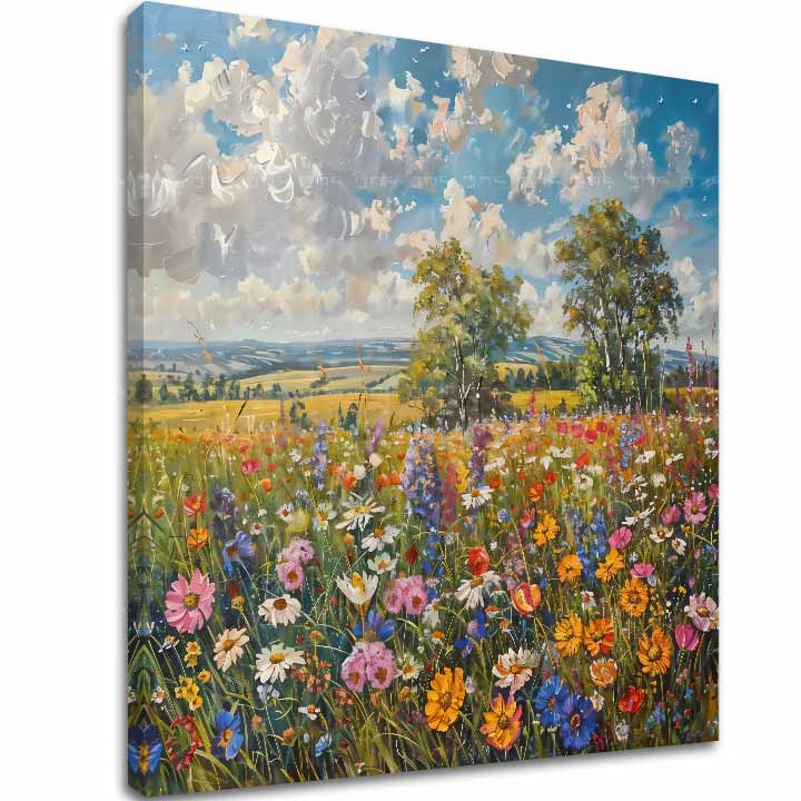 Слика Летна ливада — 3D canvas gallery-wrap платно рачно доработено со акрилни детали