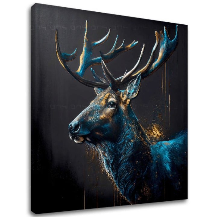 Прекрасна слика „Мирниот чувар на џунглата“ од сетот Safari Gold, 3D canvas gallery-wrap платно, рачно доработено со акрил.